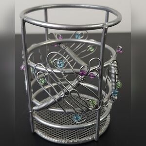 Silver Wire Butterfly Pencil Cup with Colored Bead Accents